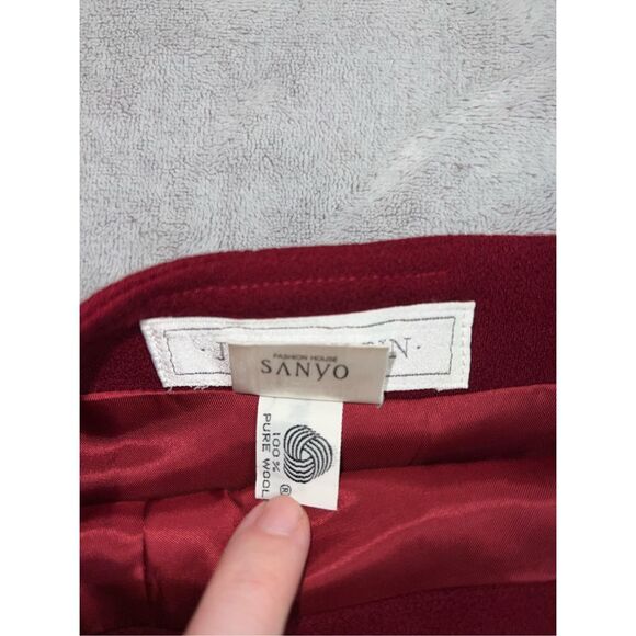 Vintage Deep Wine Red 100% Wool Knee-Midi Skirt 14 - Picture 5 of 7